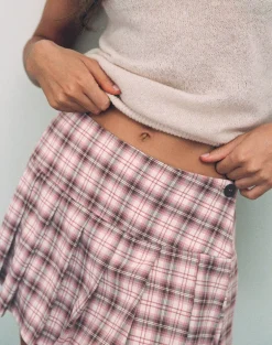 Casini Mini Pleated Micro Skirt in Pink Check
