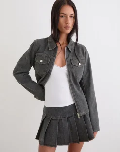 Casna Pleated Mini Skirt in Denim Grey Wash