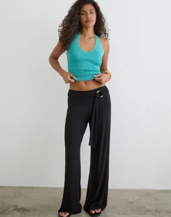 Cerelia Trouser in Cupro Black with Tie Belt