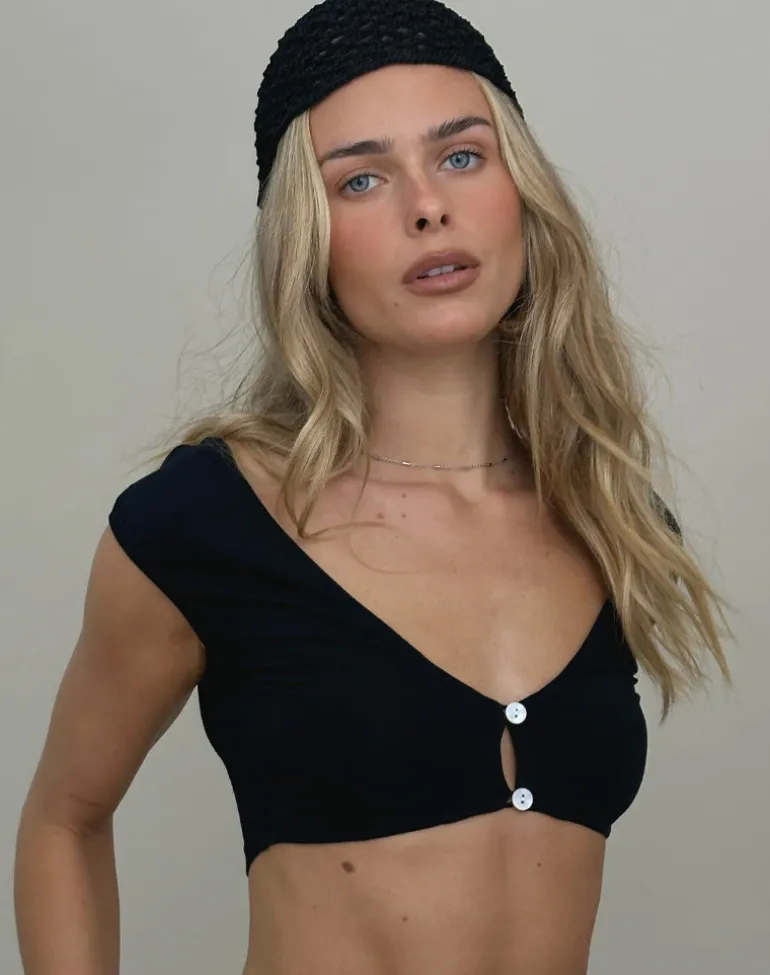 Ceren Bolero Top in Black with Pearl Buttons