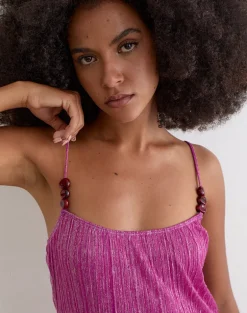 Cerita Mini Dress with Beads in Shimmer Plisse Hot Pink