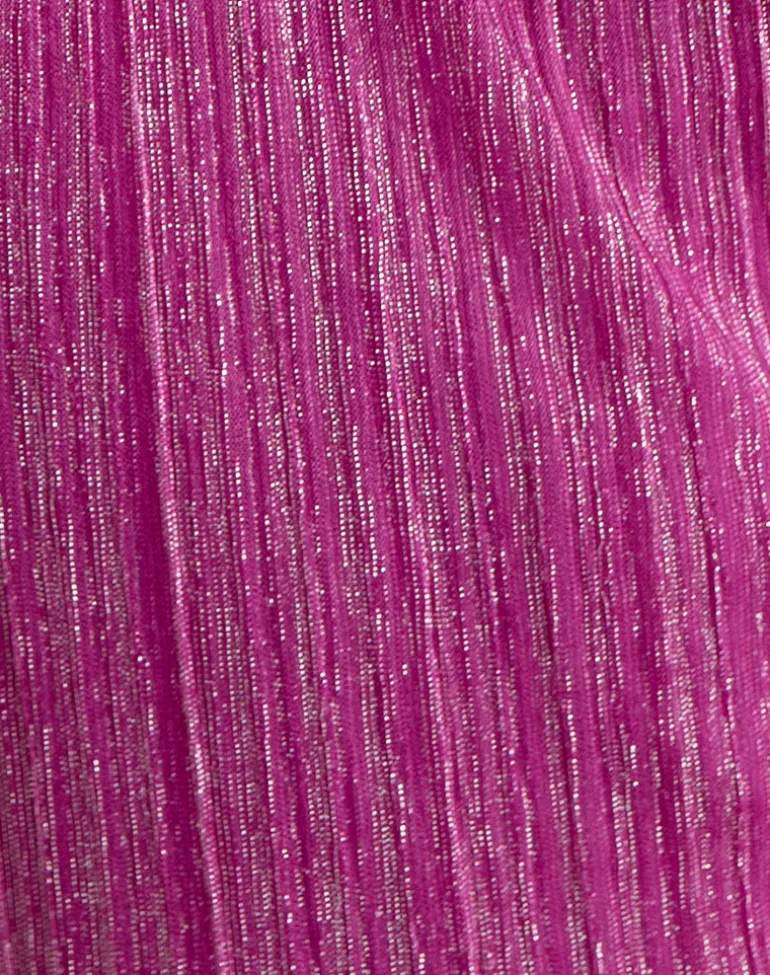 Cerita Mini Dress with Beads in Shimmer Plisse Hot Pink
