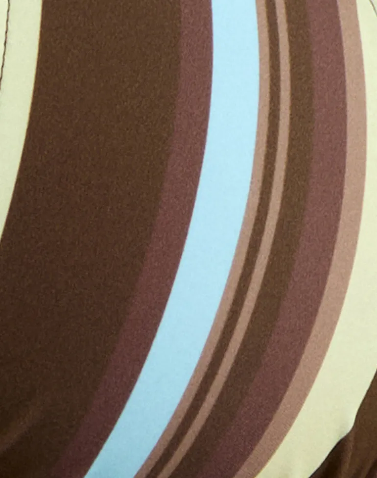 Cerry Bikini Top in Brown and Blue Linear Stripe