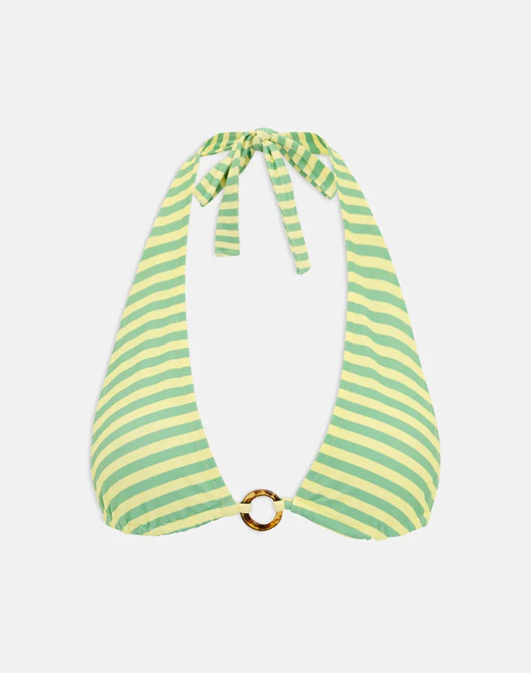Cerry Bikini Top in Vivid Lines Green and Yellow