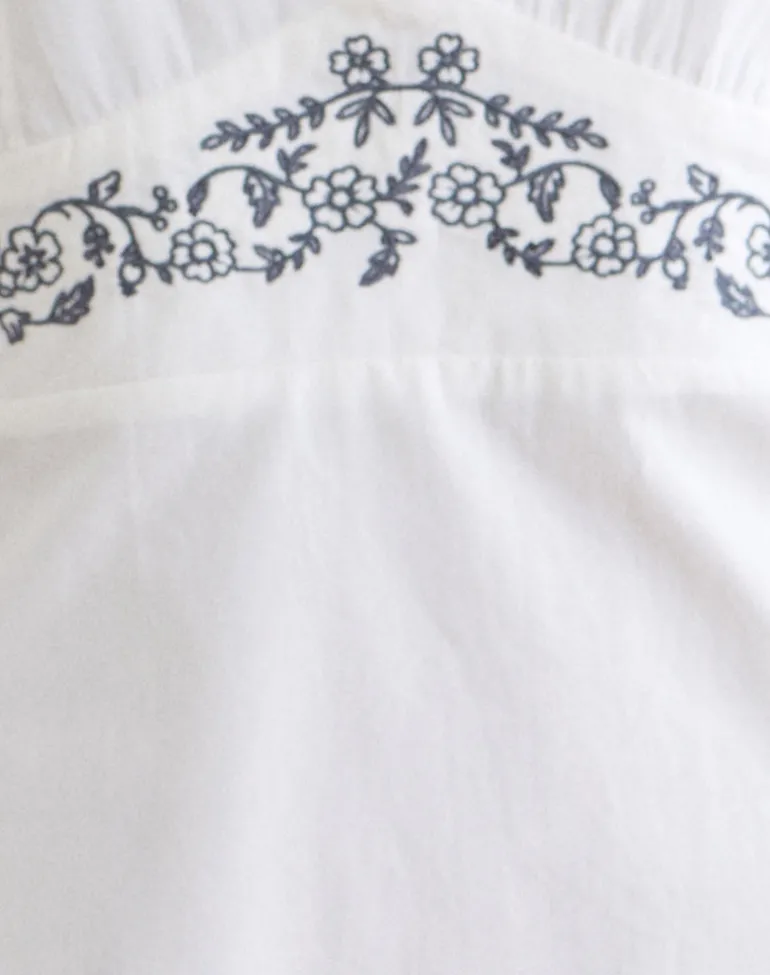 Chandler Mini Dress in White with Cherry Blossom Embroidery