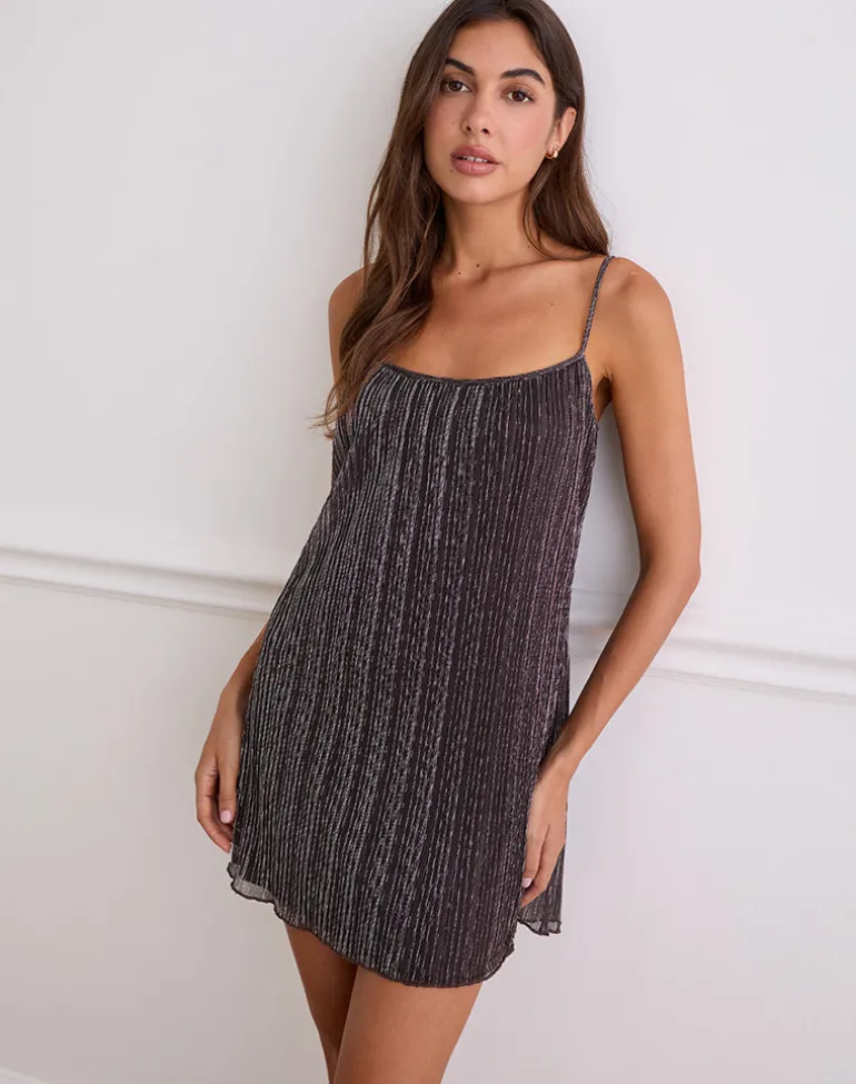 Cheria Mini Dress in Shimmer Plisse Brown