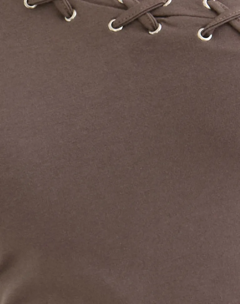 Chivago Cross Lace Up Top in Coffee Quartz