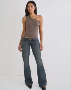 Chivago Cross Lace Up Top in Coffee Quartz