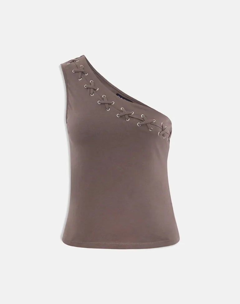 Chivago Cross Lace Up Top in Coffee Quartz