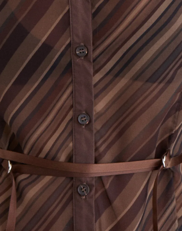 Christabel Shirt in Chiffon Mix Brown Stripe