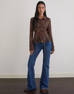 Christabel Shirt in Chiffon Mix Brown Stripe