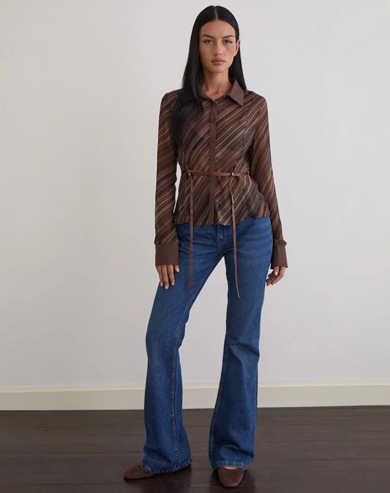 Christabel Shirt in Chiffon Mix Brown Stripe