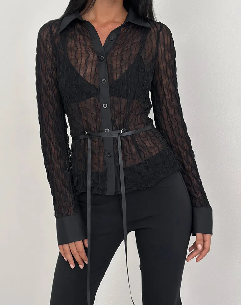 Christabel Shirt in Textured Mesh Black