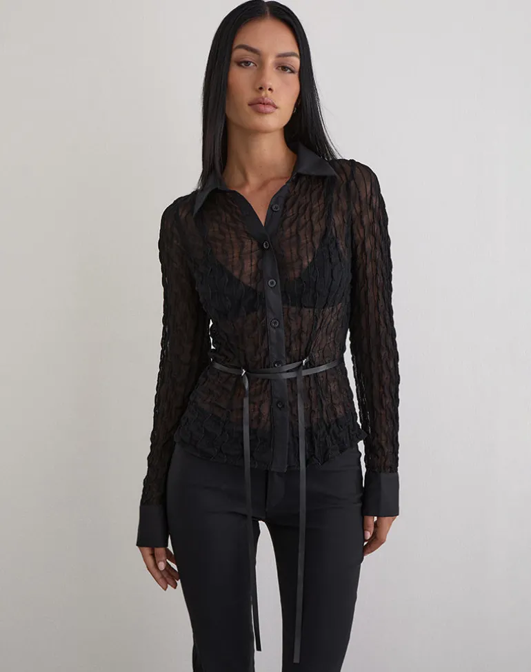Christabel Shirt in Textured Mesh Black