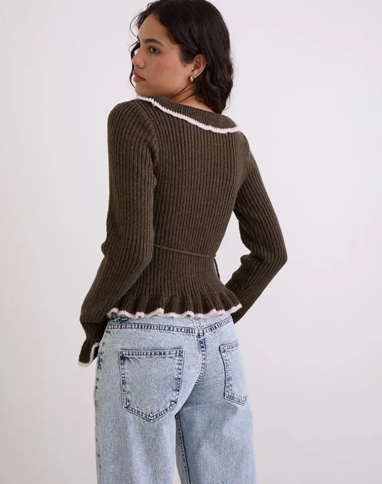 Christella Top in Dark Chocolate with Pink
