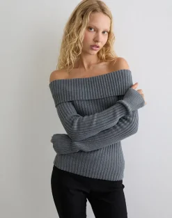 Circe Knitted Bardot Top in Grey