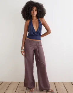 Cisaw Trouser in Linen Deep Taupe Brown