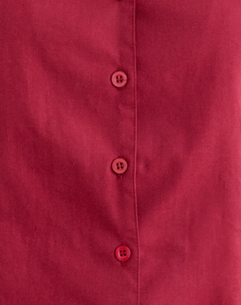 Cloma Fitted Blouse with Puff Sleeves in Adrenaline Red