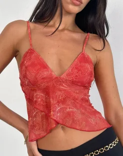 Cojira Mesh Butterfly Top in Tonal Paisley Red