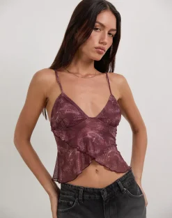 Cojira Top in Mesh Tonal Paisley Plum