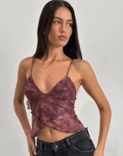 Cojira Top in Mesh Tonal Paisley Plum