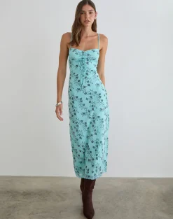 Collete Midi Dress in Winding Ivy Blue