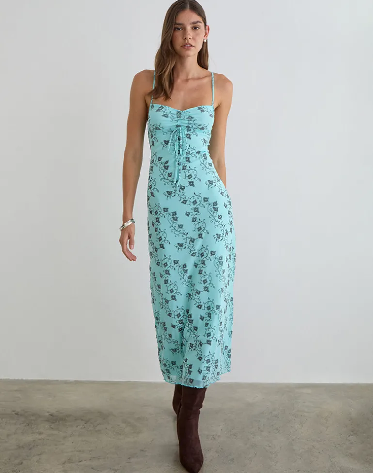 Collete Midi Dress in Winding Ivy Blue