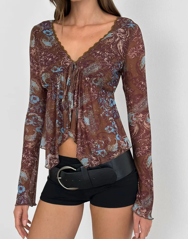 Concetta Long Sleeve Top in Feathery Paisley Brown