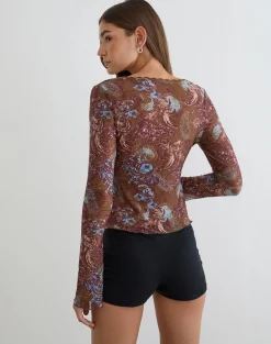 Concetta Long Sleeve Top in Feathery Paisley Brown