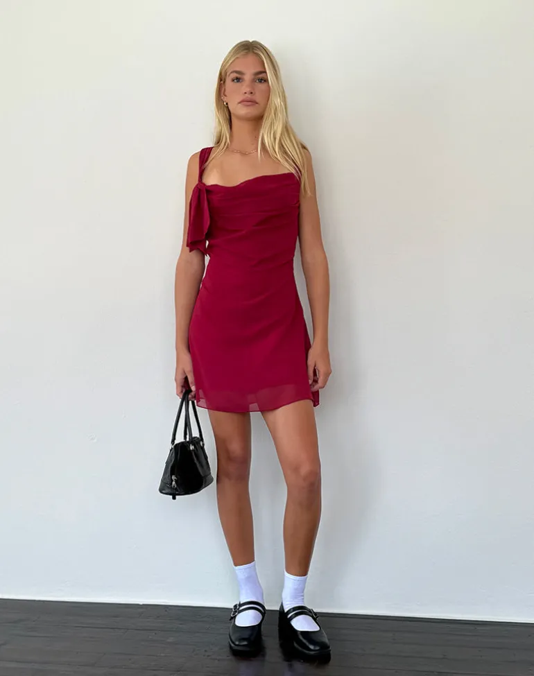 Coraline Bow Mini Dress in Burgundy