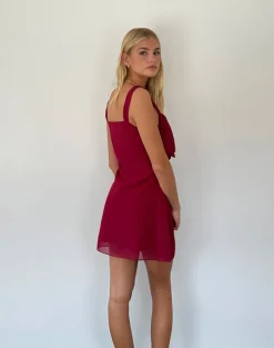 Coraline Bow Mini Dress in Burgundy