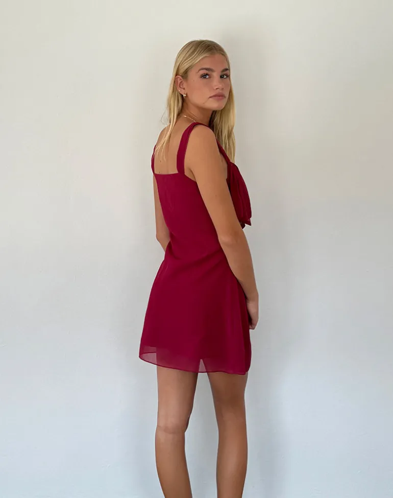 Coraline Bow Mini Dress in Burgundy