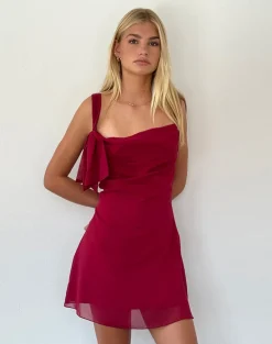 Coraline Bow Mini Dress in Burgundy