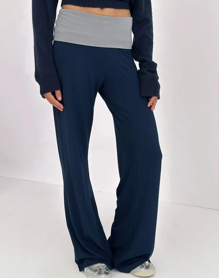 Coreta Foldover Trouser in Navy Grey Combination