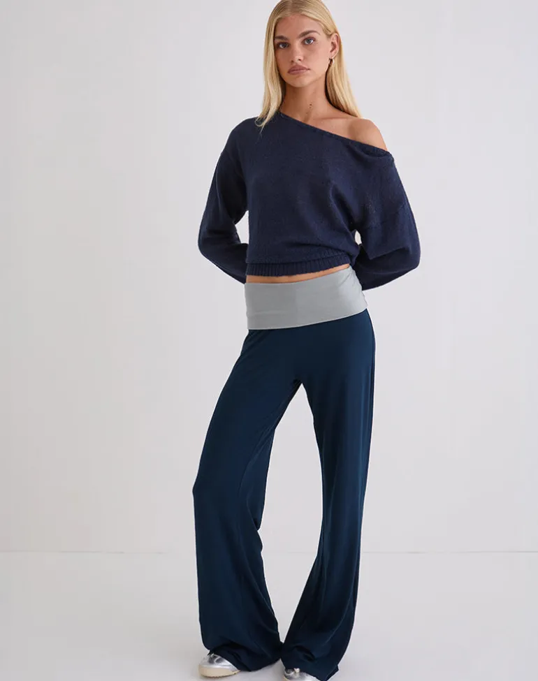 Coreta Foldover Trouser in Navy Grey Combination