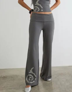 Coreta Foldover Trouser in Spiral Charcoal Grey