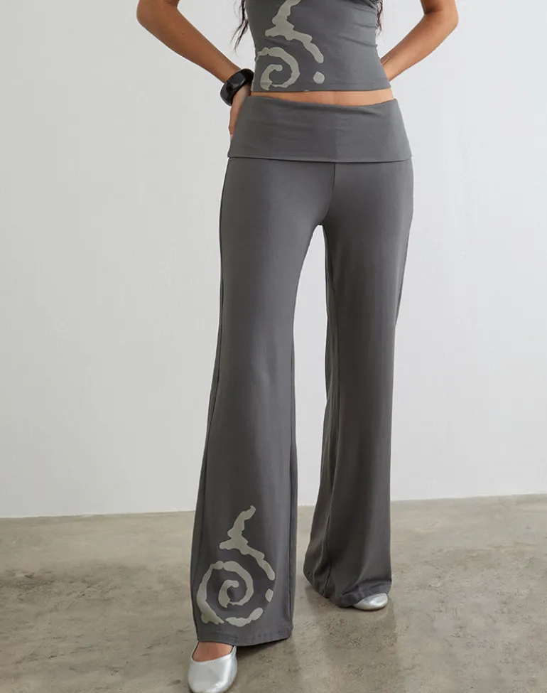 Coreta Foldover Trouser in Spiral Charcoal Grey