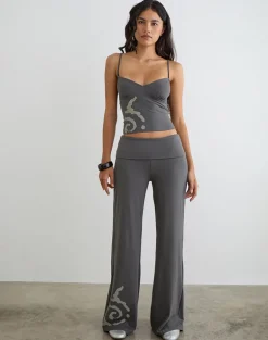 Coreta Foldover Trouser in Spiral Charcoal Grey