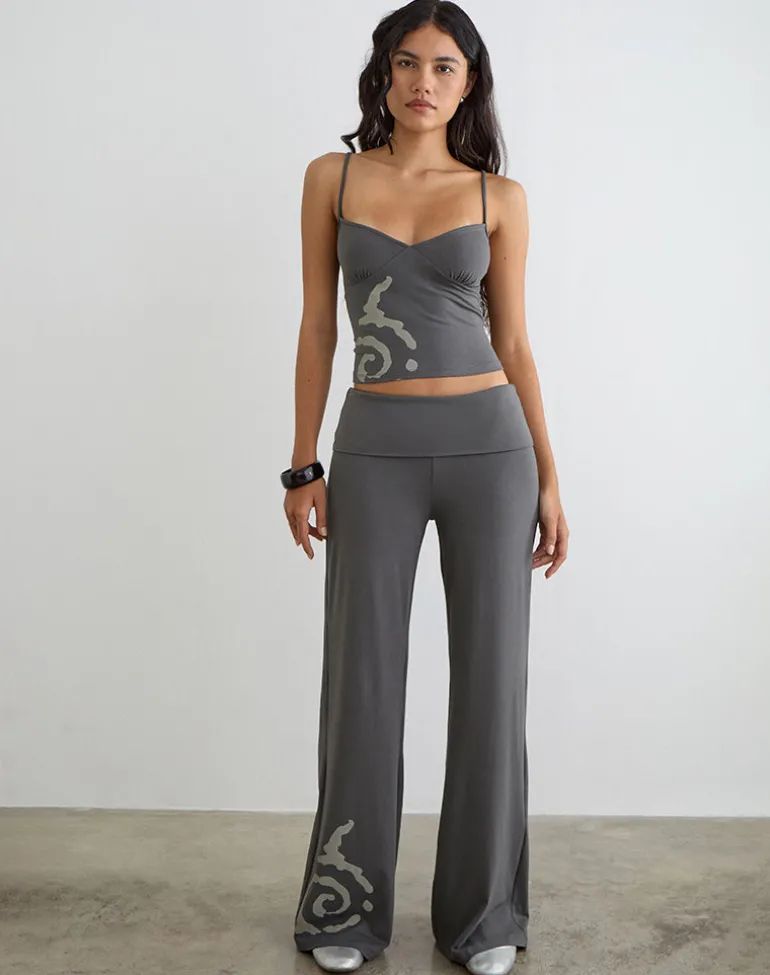 Coreta Foldover Trouser in Spiral Charcoal Grey