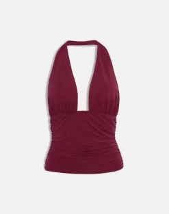 Cosimo Halterneck Top in Cupro Dark Red