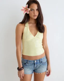 Cosio Halter Top in Clear Sequin Yellow