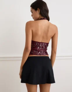 Cosio Halter Top in Mix Sequin Red