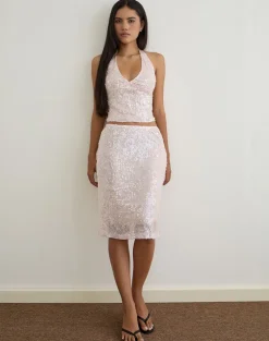 Cosio Halter Top in Sequin Baby Pink