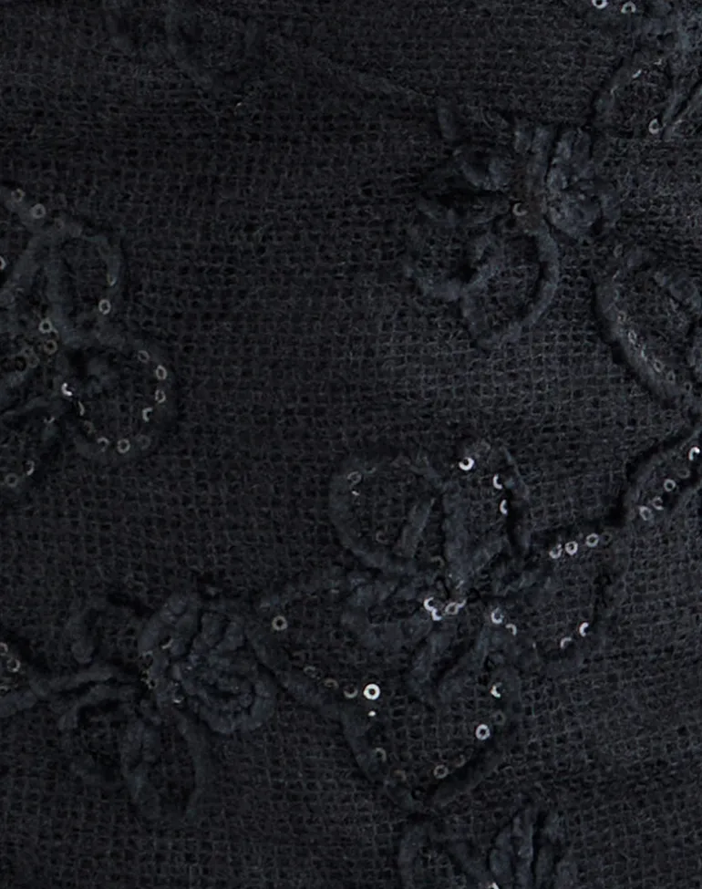 Cosio Halter Top in Sequin Knit Black
