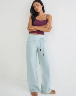 Cursa Trouser in Linen Steel Blue with Belt