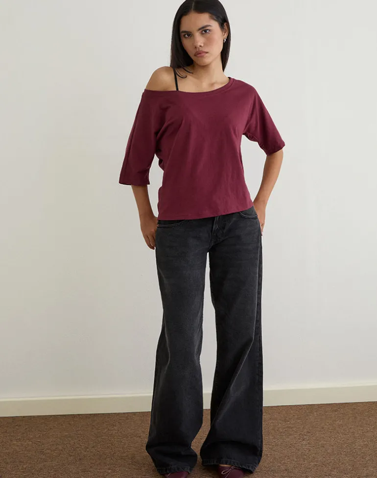 Daimin Off the Shoulder Top in Jersey Maroon