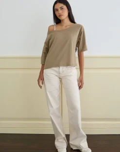 Daimin Off the Shoulder Top in Jersey Khaki