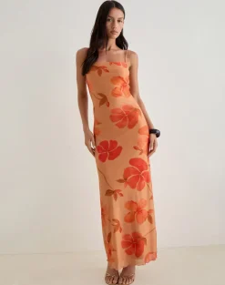 Dalesio Maxi Dress in Watercolour Hibiscus Orange