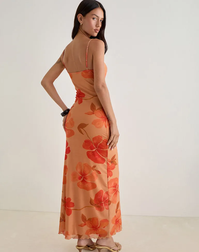 Dalesio Maxi Dress in Watercolour Hibiscus Orange