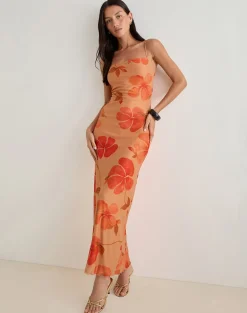 Dalesio Maxi Dress in Watercolour Hibiscus Orange